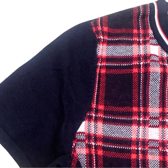 Tommy Hilfiger Plaid Navy Blue Red Short Sleeve Sweater Top Size Small Checkered - Picture 3 of 10